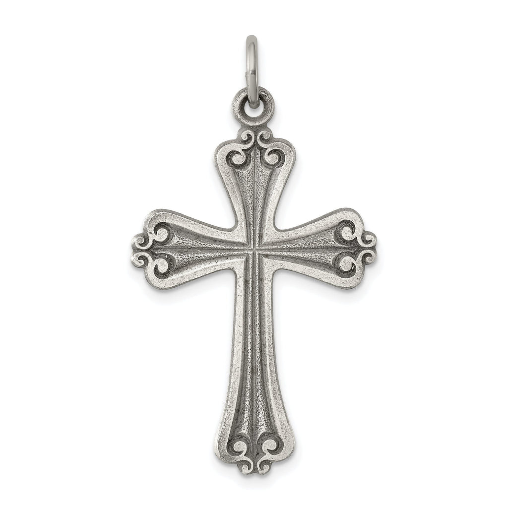 Sterling Silver 925 Antiqued Cross Pendant with Polished Finish  Solid and Vintage-Inspired