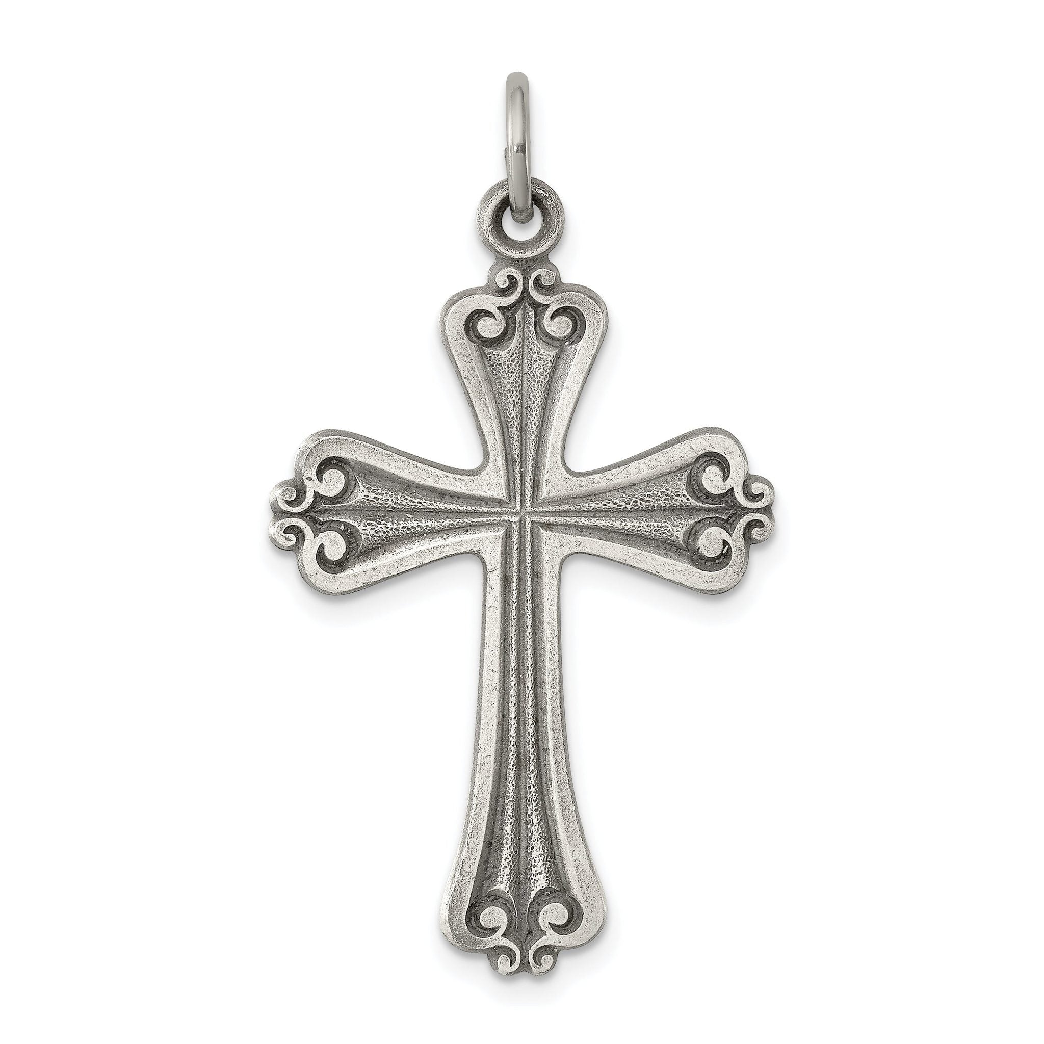 Sterling Silver 925 Antiqued Cross Pendant with Polished Finish  Solid and Vintage-Inspired