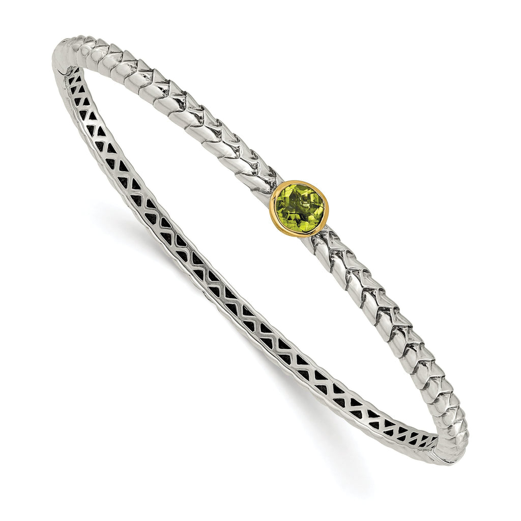 Sophia Jewelers Sterling Silver 14K Gold Peridot Bangle with Hinged Design