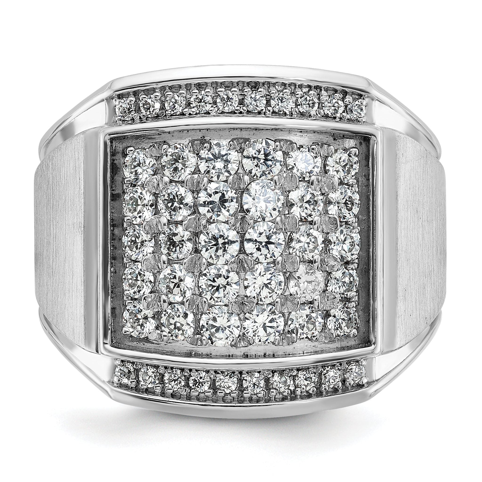 14k White Gold Mens Polished and Satin 1.5 Carat AA Quality Diamond Cluster Ring