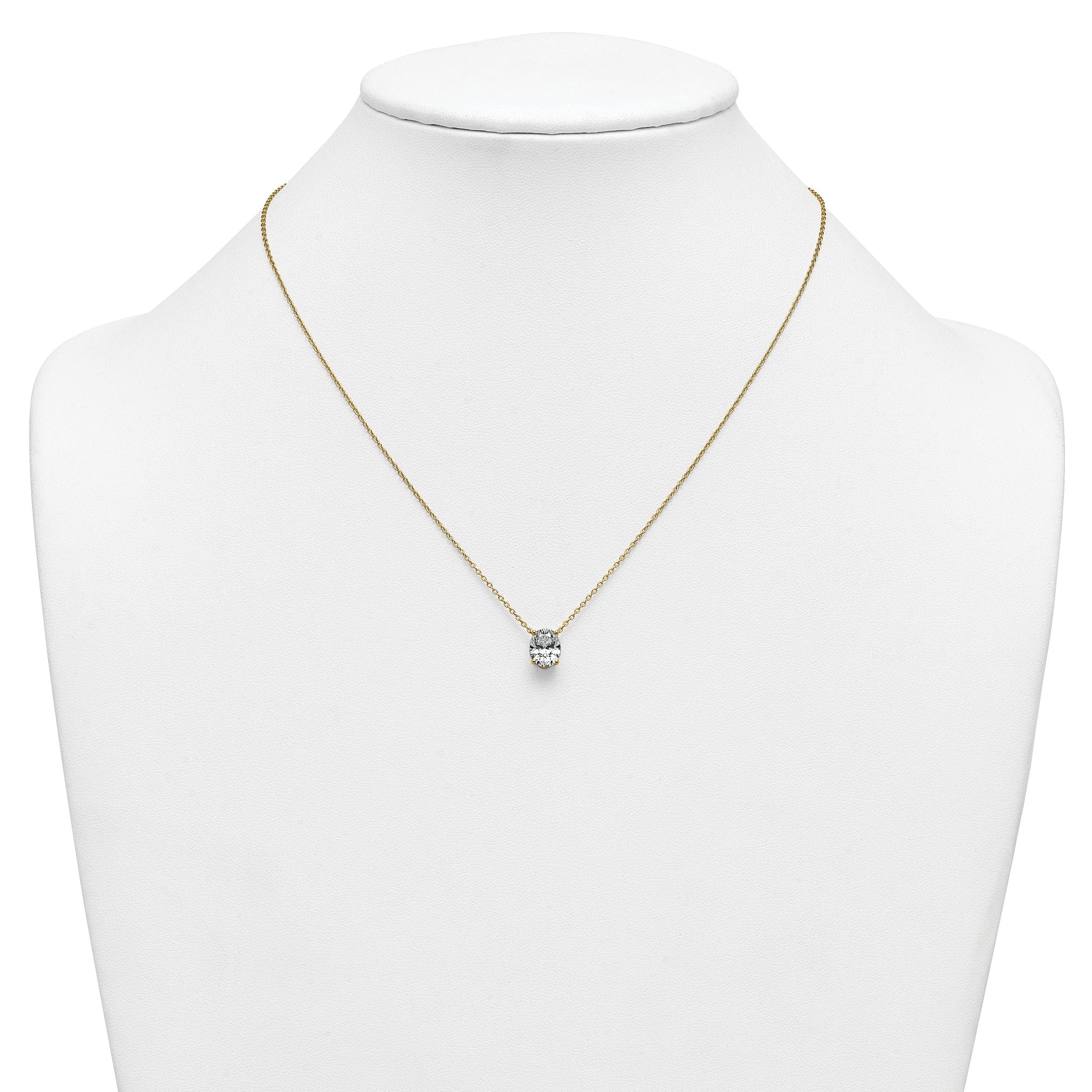 14k 1 1/2 carat Certified Lab Grown Diamond VS+ F+ Oval Complete Four Prong 18 inch Pendant Necklace