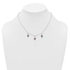 Sterling Silver Polished Green/Red/Blue Nano Crystal Turtles 16 inch Necklace