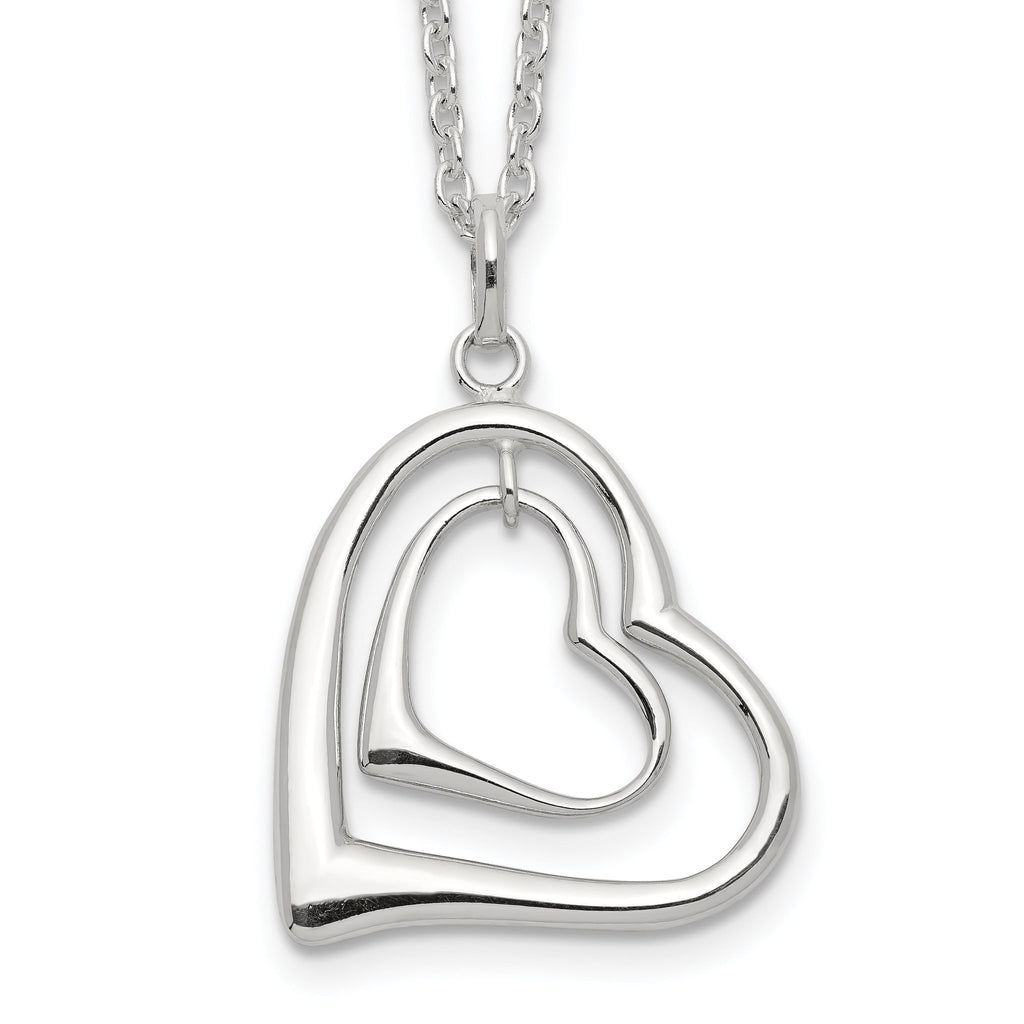Sterling Silver 925 Double Heart Necklace with Polished Anti-Tarnish Finish