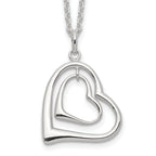 Sterling Silver 925 Double Heart Necklace with Polished Anti-Tarnish Finish