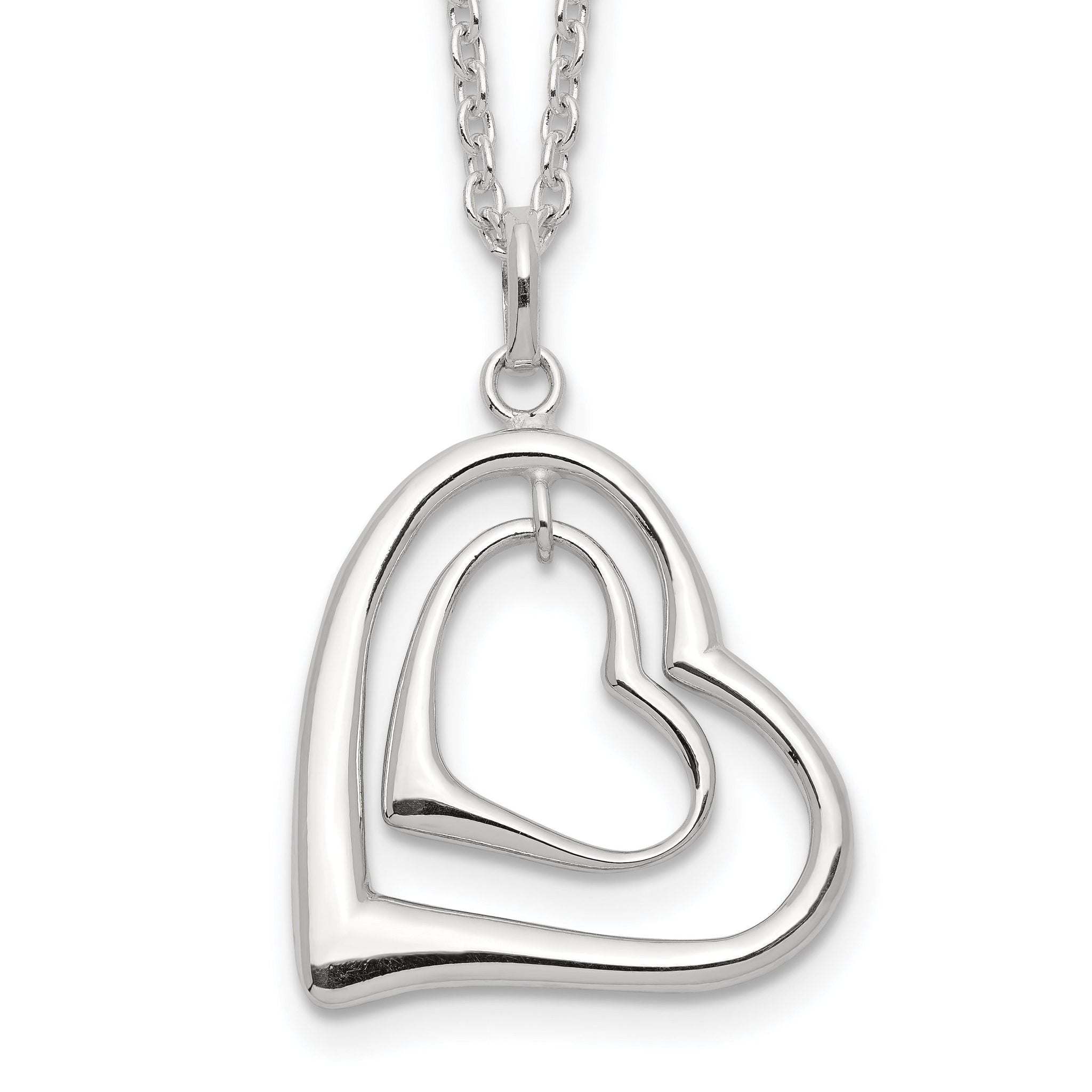 Sterling Silver 925 Double Heart Necklace with Polished Anti-Tarnish Finish