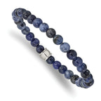 Stainless Steel Polished 6mm Blue Sodalite Beaded Stretch Bracelet for Men