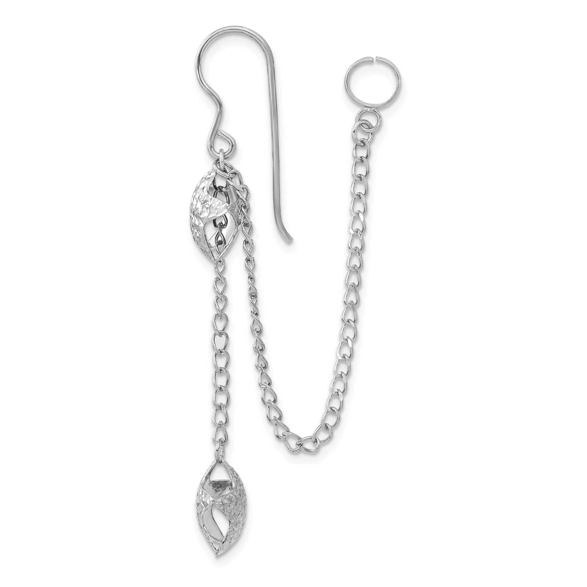Sterling Silver Rhodium-Plated Star Dangle Earrings with Earlobe Cuff, Polished Diamond-Cut Finish Secondary image