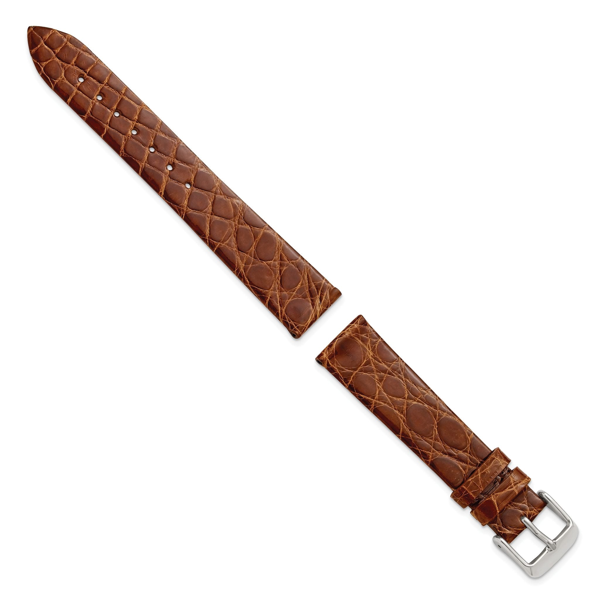 16mm Havana Flat Genuine Crocodile Leather with Silver-tone Buckle 7.5 inch Watch Band Secondary image