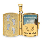 14K w/Rhodium 3-D Footprints Book W/ Prayer Inside Charm