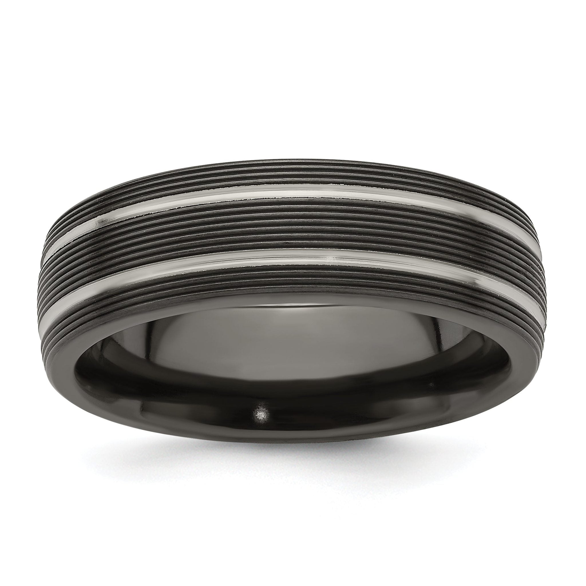 Titanium Wedding Band with Grooved Texture and Engravable Design Main image