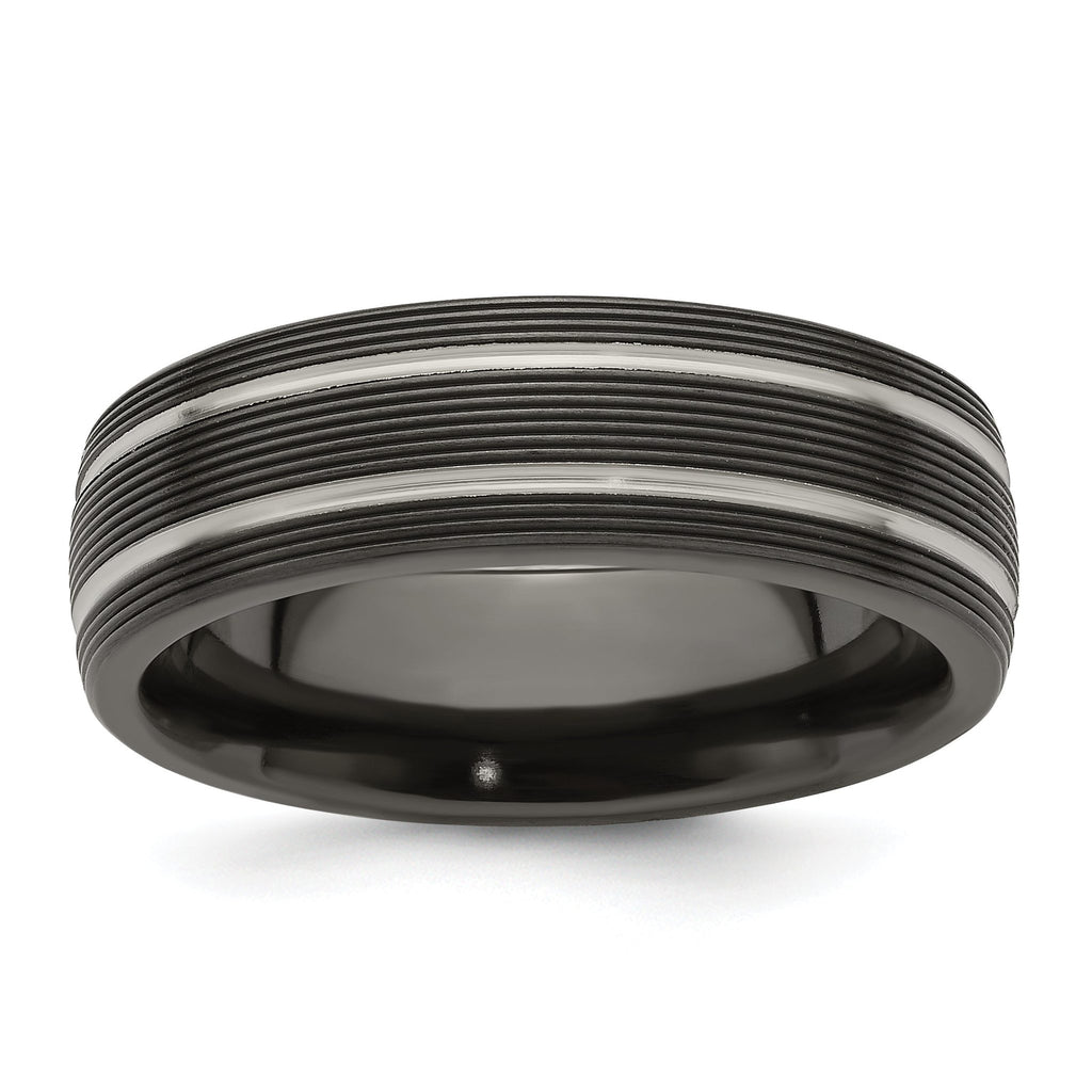 Titanium Wedding Band with Grooved Texture and Engravable Design
