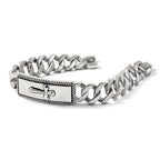Stainless Steel Antiqued Polished and Textured Cross ID Bracelet for Men