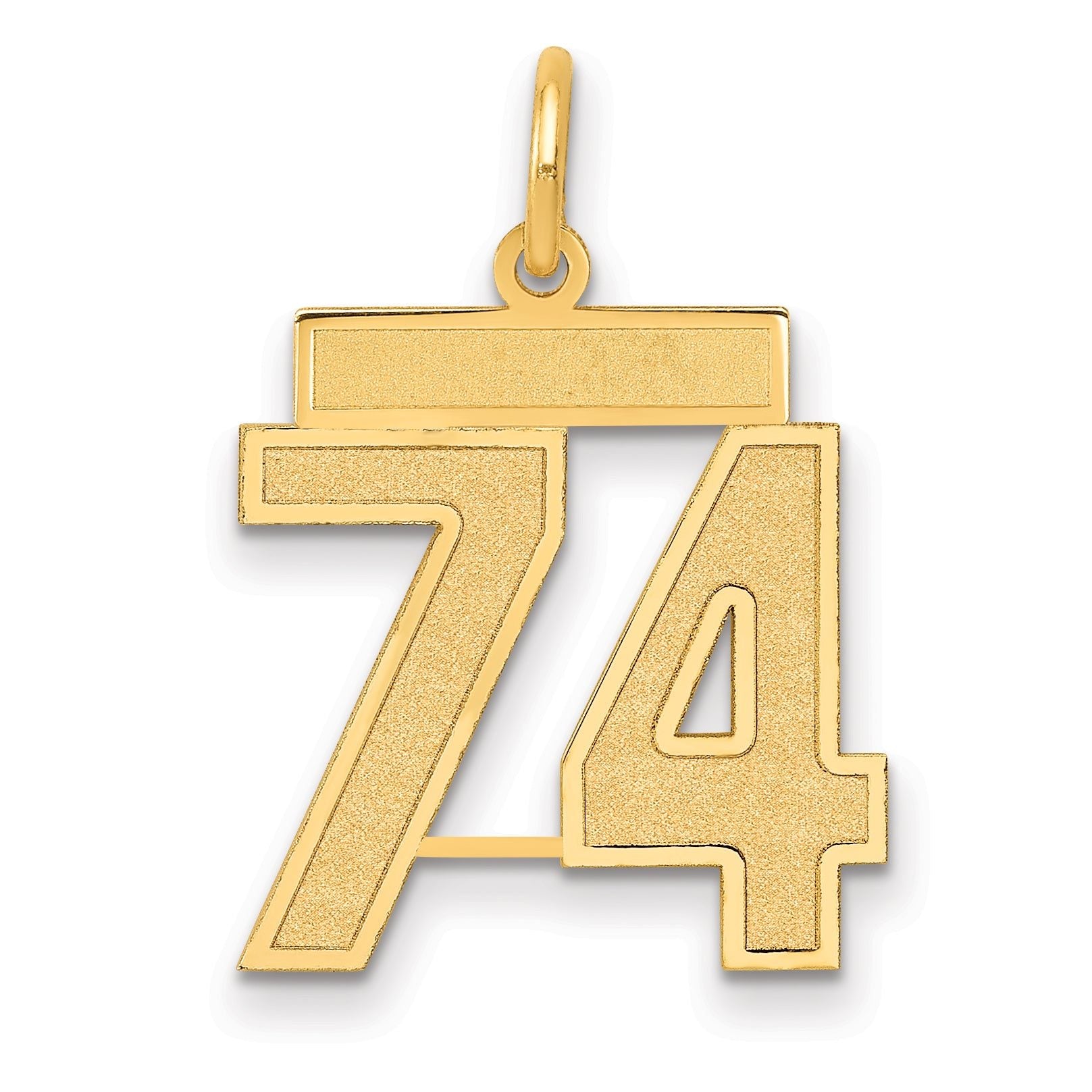 14K Gold Satin Finish Number 74 Charm with Brushed Texture