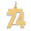 14K Gold Satin Finish Number 74 Charm with Brushed Texture