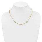 14K w/White Rhodium Polished and Dia-cut Paperclip Fancy Necklace