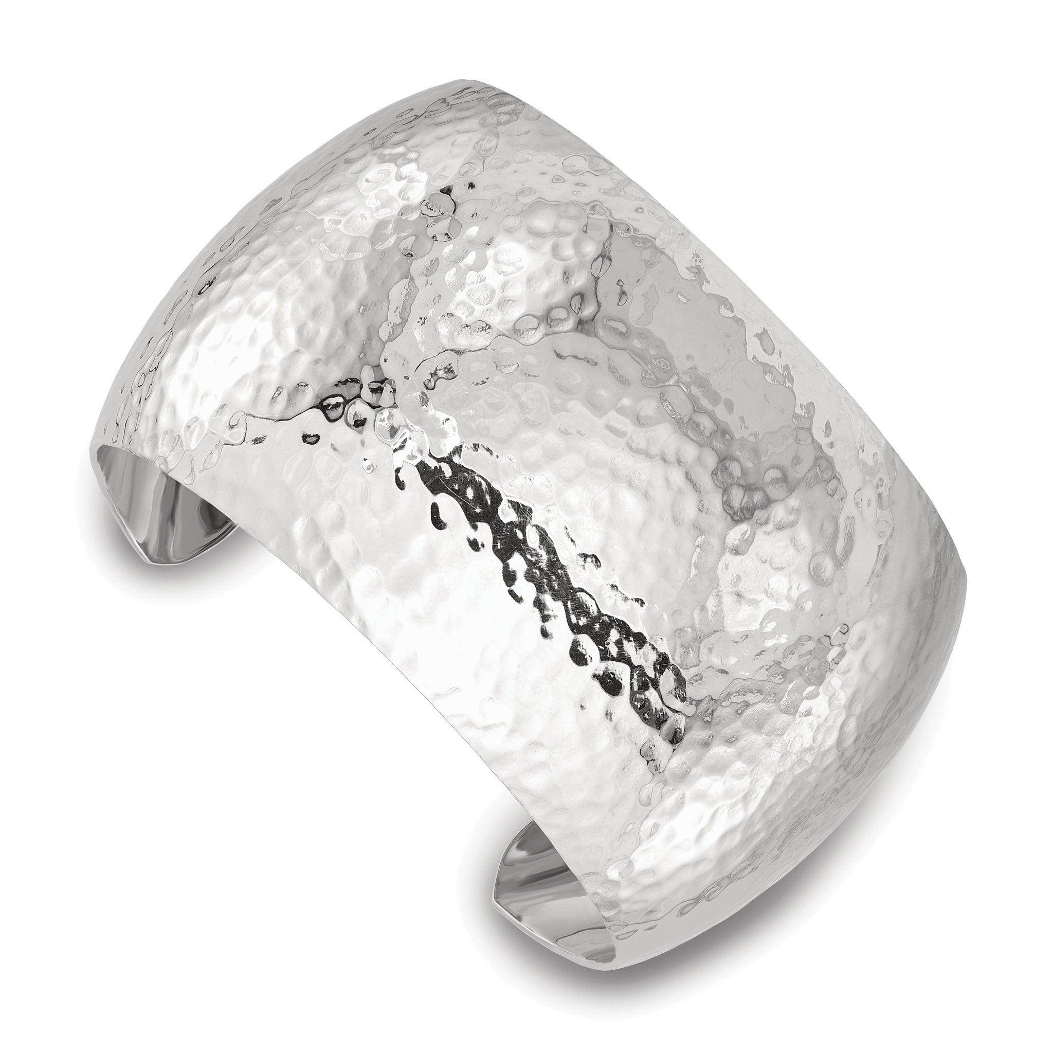 Sterling Silver Polished 40mm Domed Hammered Cuff Bangle Main image