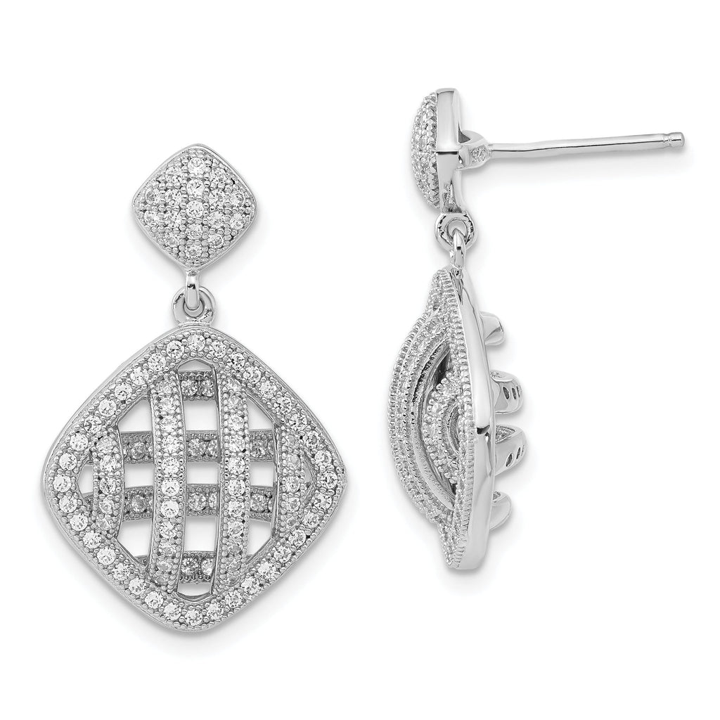 Sophia Jewelers Sterling Silver CZ Dangle Earrings with Polished Rhodium Finish