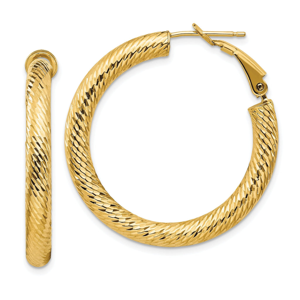 14K Gold Diamond-Cut Round Hoop Earrings with Omega Back