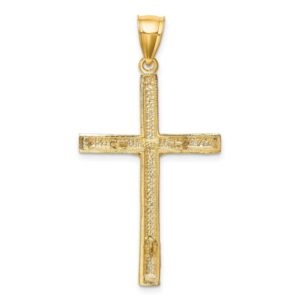 10K Gold Crucifix Pendant with Rhodium Accent and Polished Finish