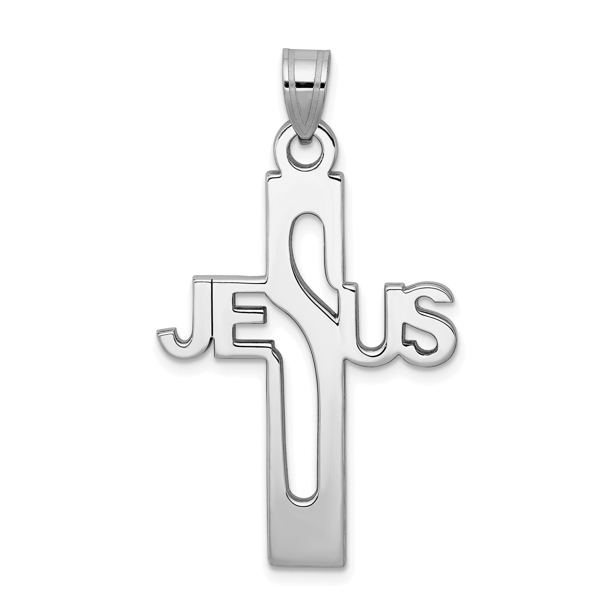 Sterling Silver Rhodium-plated Jesus Cross Pendant Elegant Flat-Back Design