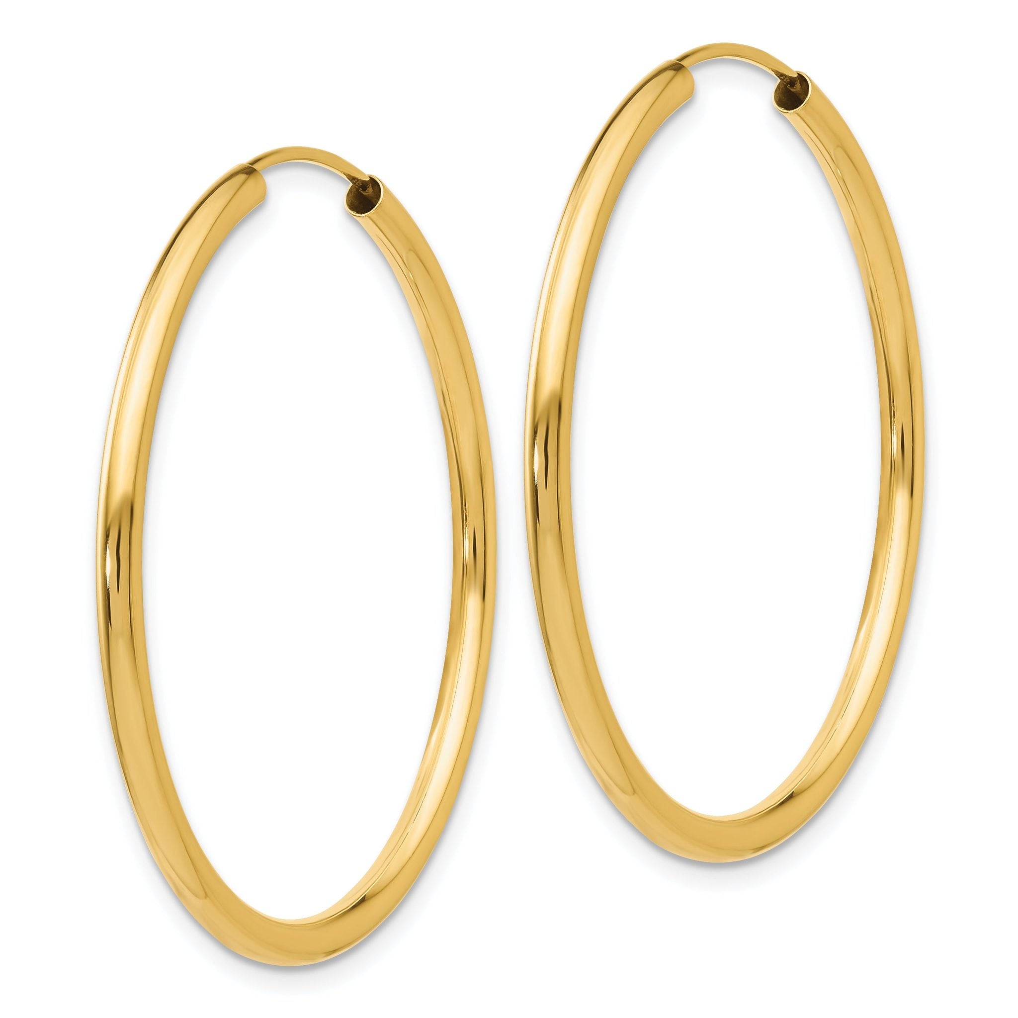 14k Polished Round Endless 2mm Hoop Earrings