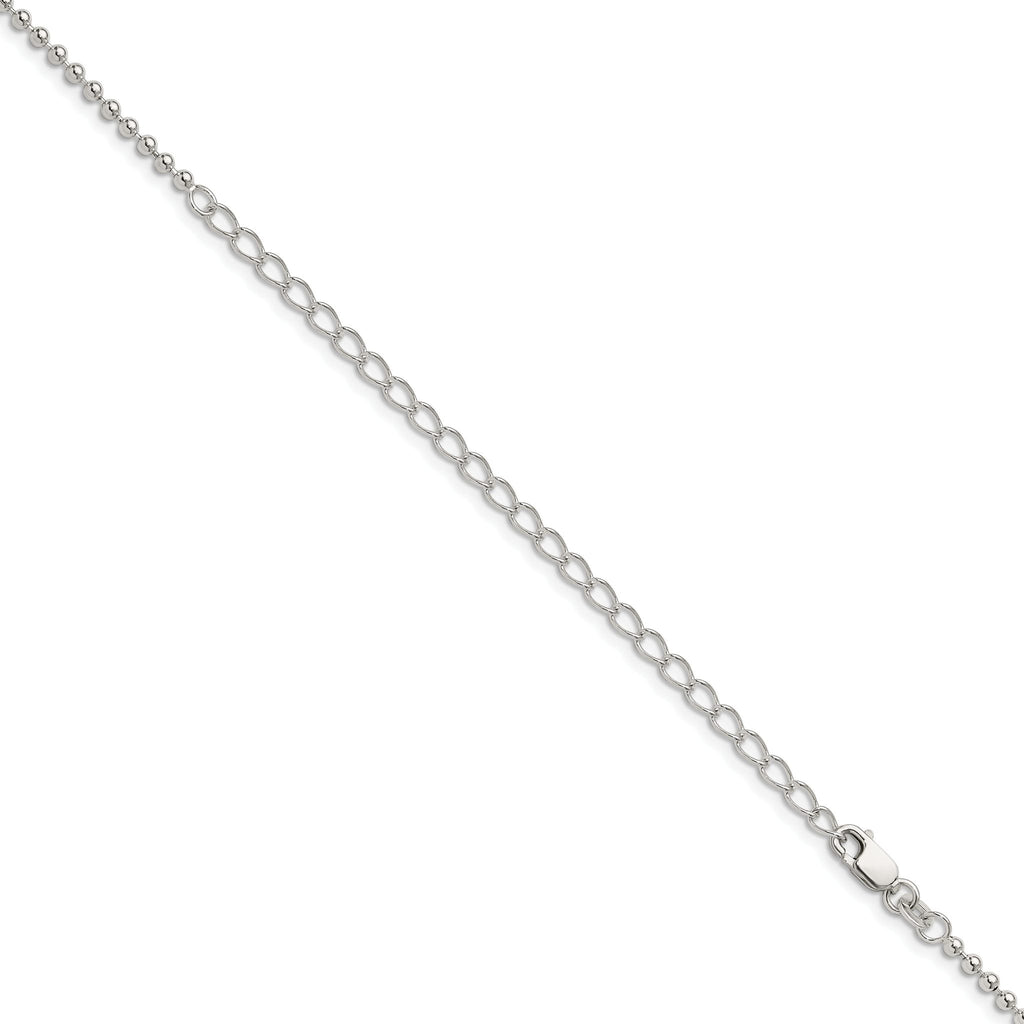 Sterling Silver 2.35mm Beaded Chain With Extension ext.