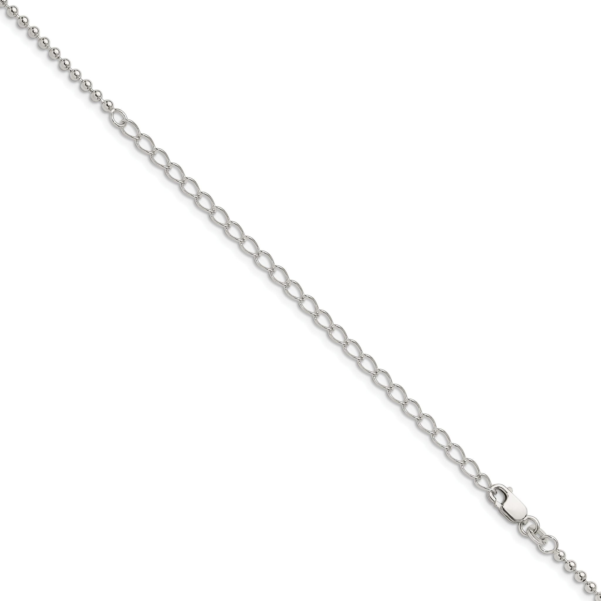 Sterling Silver 2.35mm Beaded Chain With Extension ext.