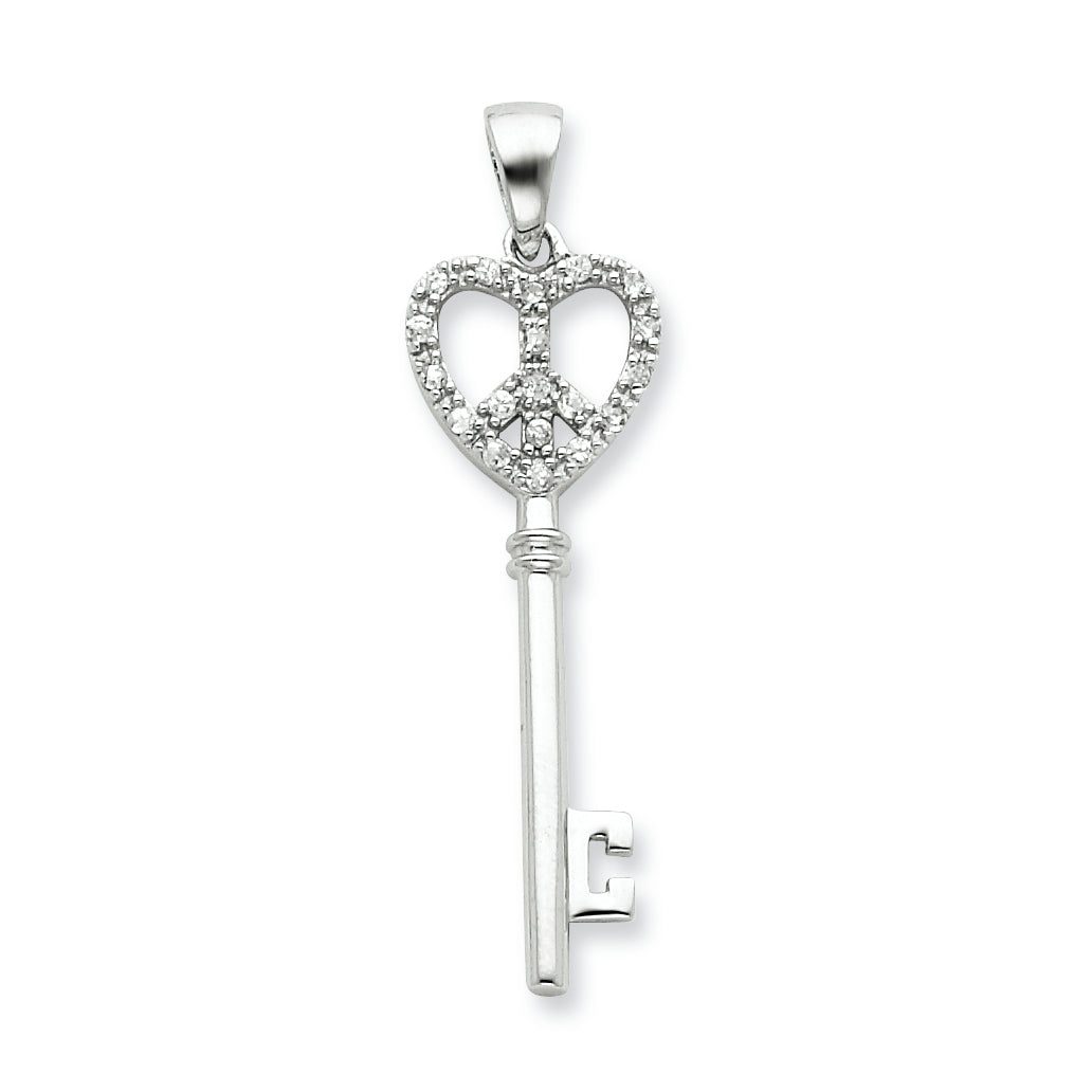 Sterling Silver CZ Peace Heart Key Pendant Main image