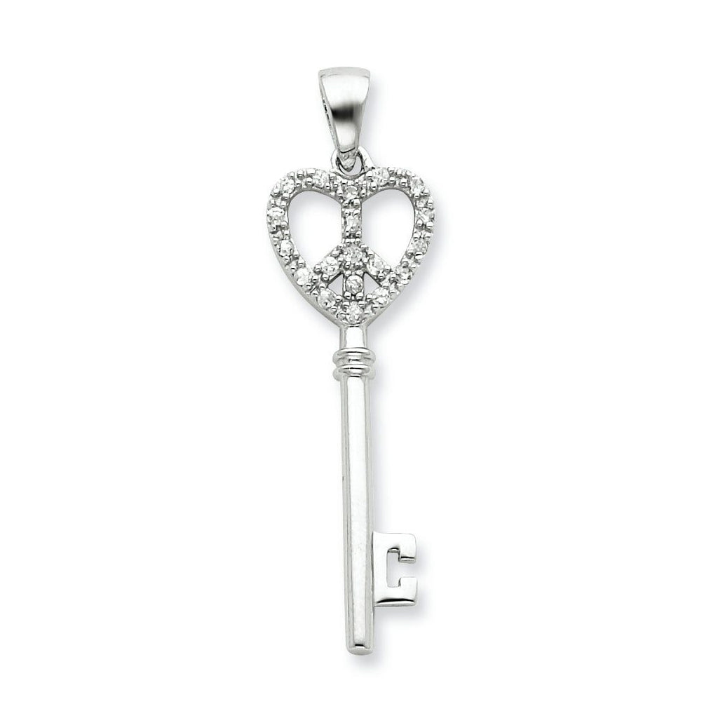 Cubic Zirconia Peace Heart Key Pendant in Sterling Silver, 40mm - Sophia Jewelers