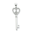 Cubic Zirconia Peace Heart Key Pendant in Sterling Silver, 40mm - Sophia Jewelers
