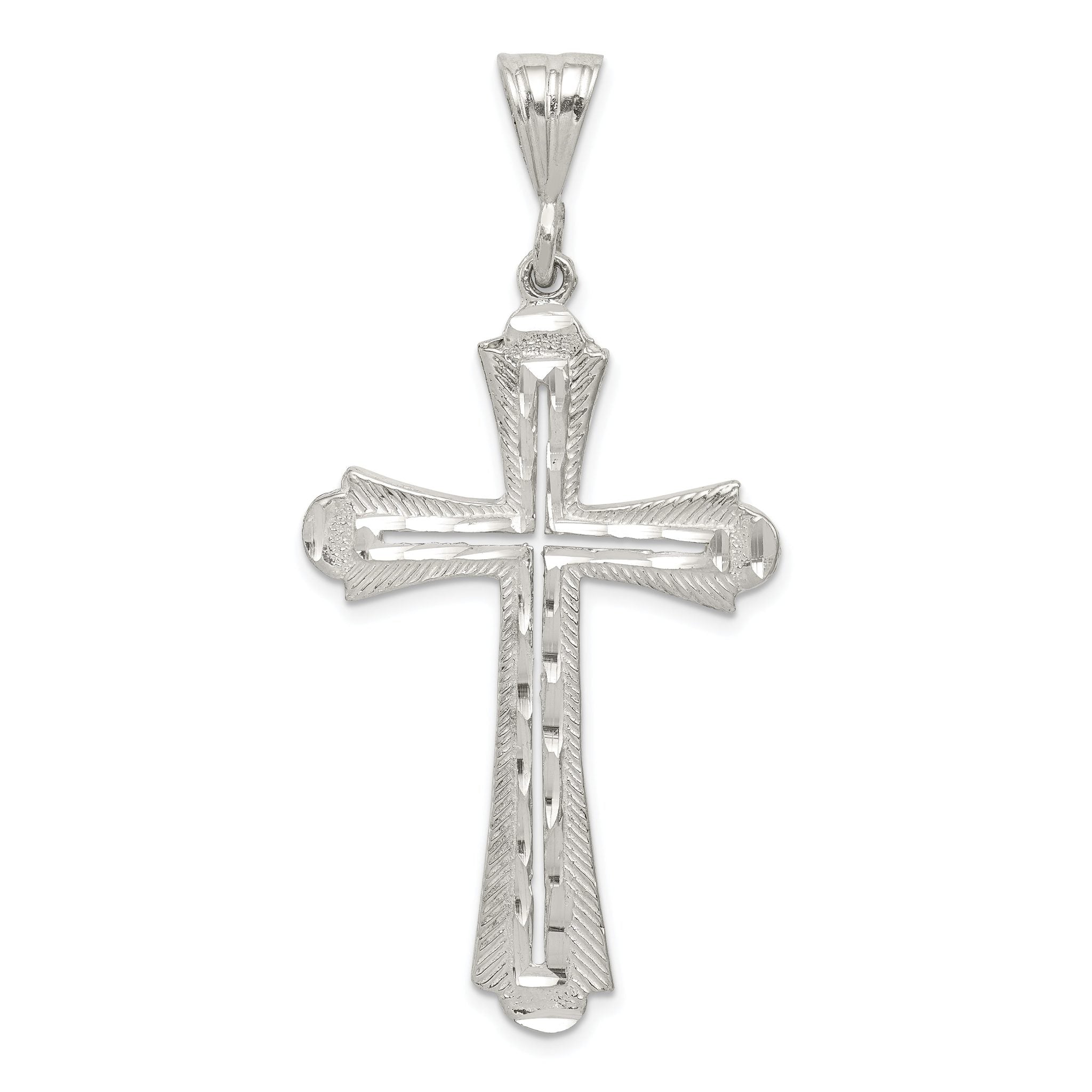Sterling Silver 925 Polished Diamond-Cut Cross Pendant  Elegant Solid Design Main image