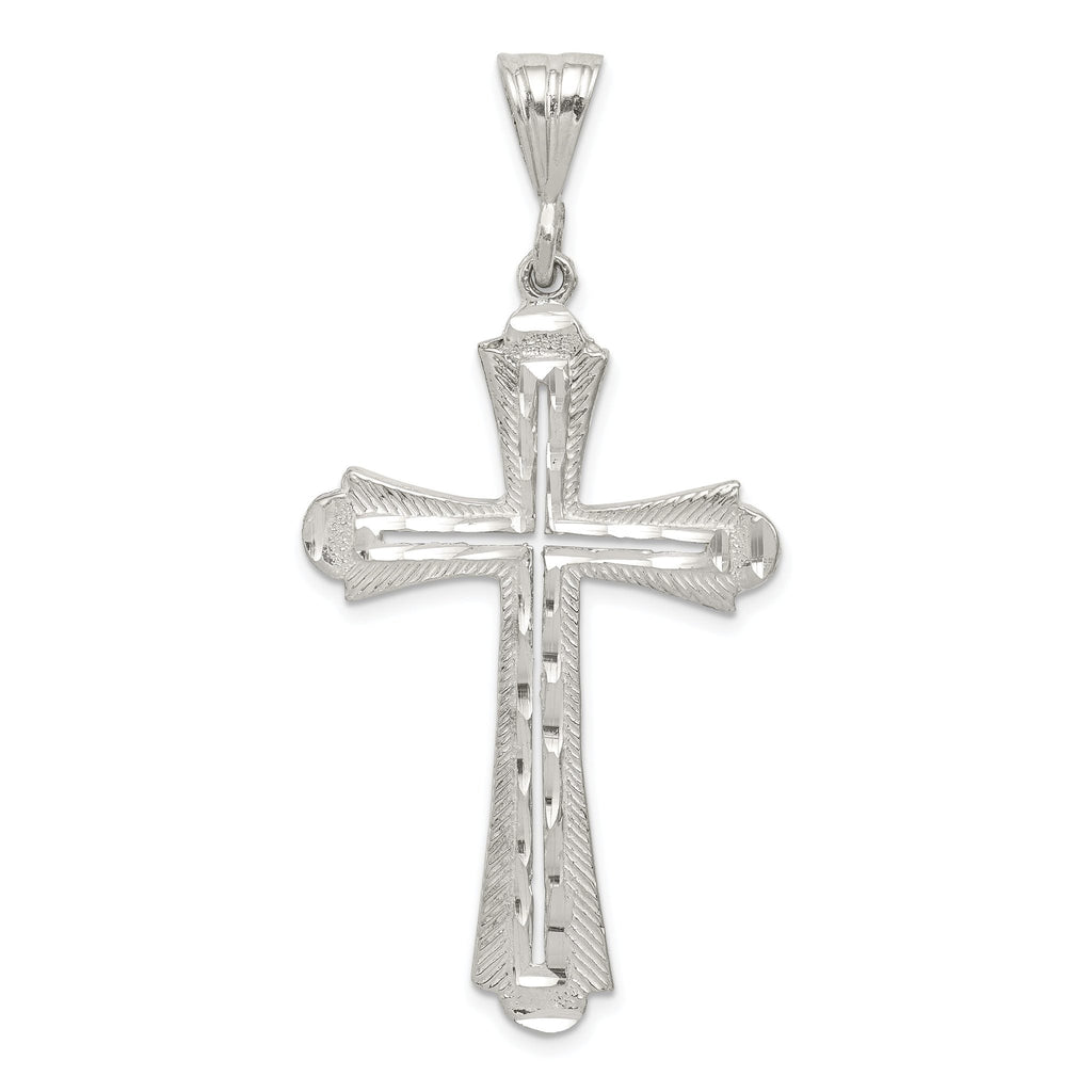 Sterling Silver 925 Polished Diamond-Cut Cross Pendant  Elegant Solid Design