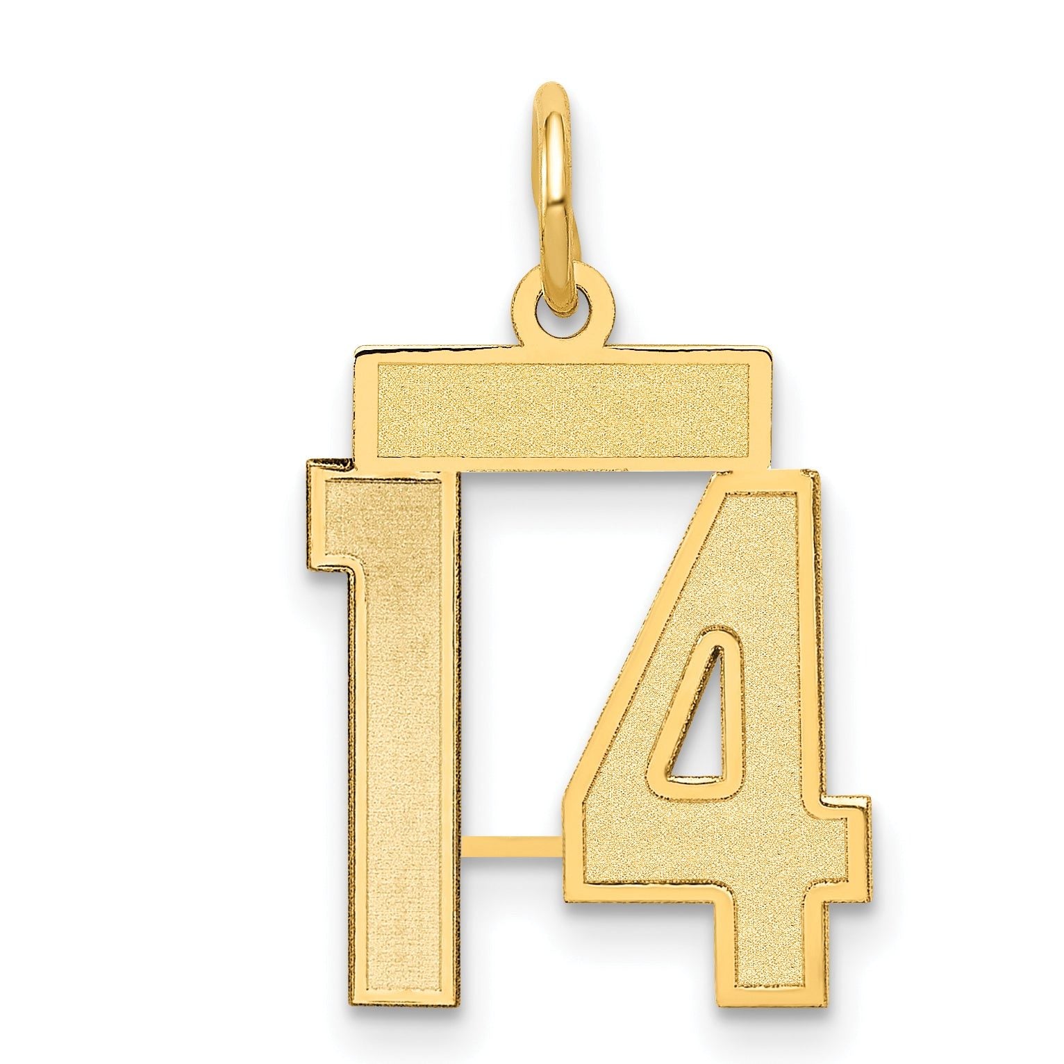 14K Gold Small Satin Number 14 Charm with Brushed Finish