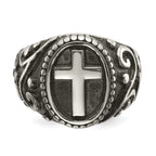 chisel Stainless Steel Antiqued and Polished Cross Ring