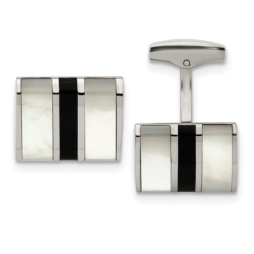 Stainless Steel Mother of Pearl & Black Onyx Cuff Links
