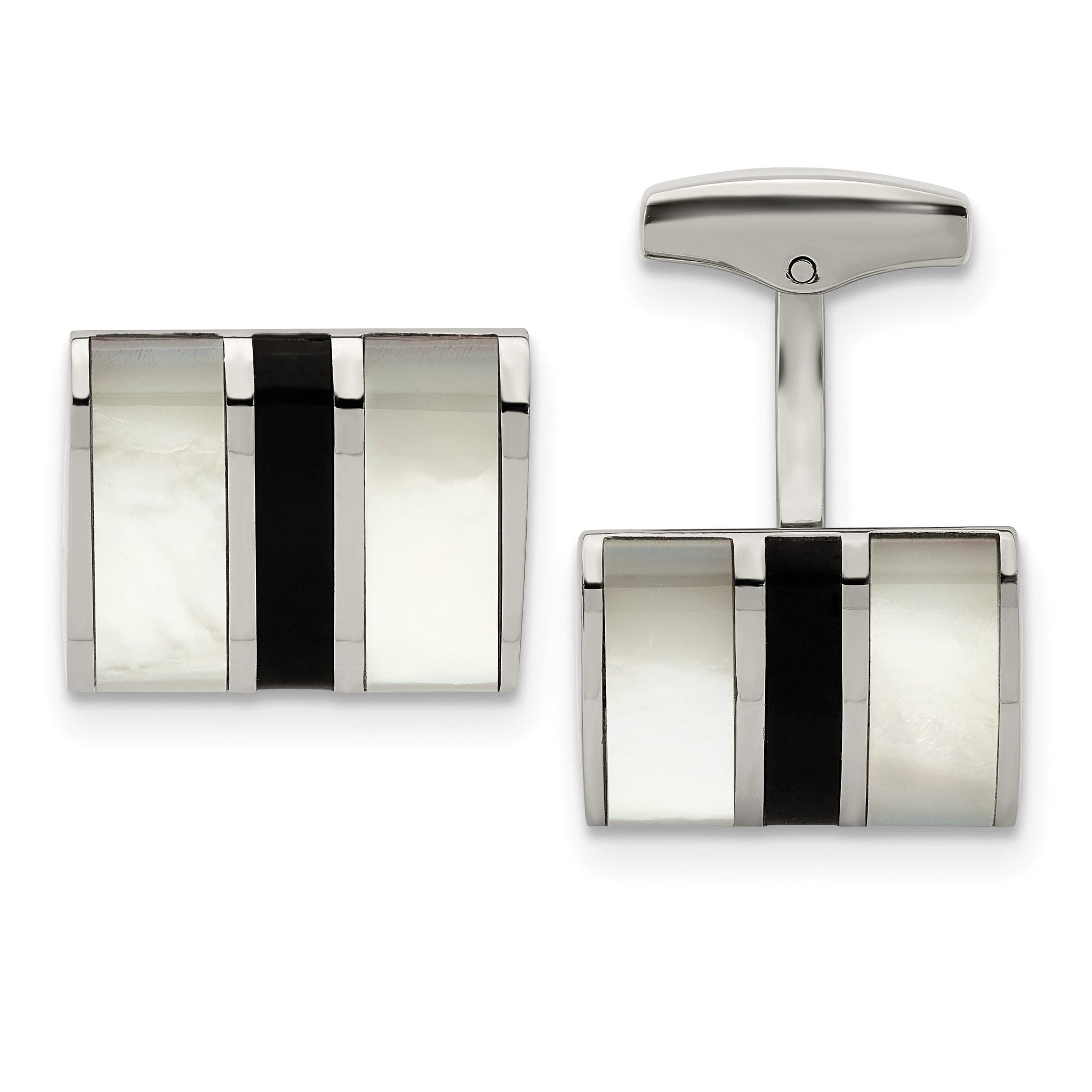 Stainless Steel Mother of Pearl & Black Onyx Cuff Links