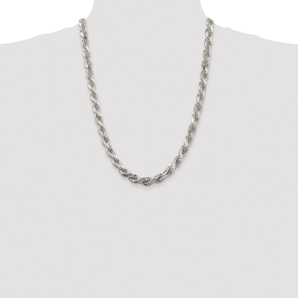Sterling Silver Rhodium-plated 7.8mm Diamond-cut Rope Chain