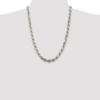 Sterling Silver Rhodium-plated 7.8mm Diamond-cut Rope Chain