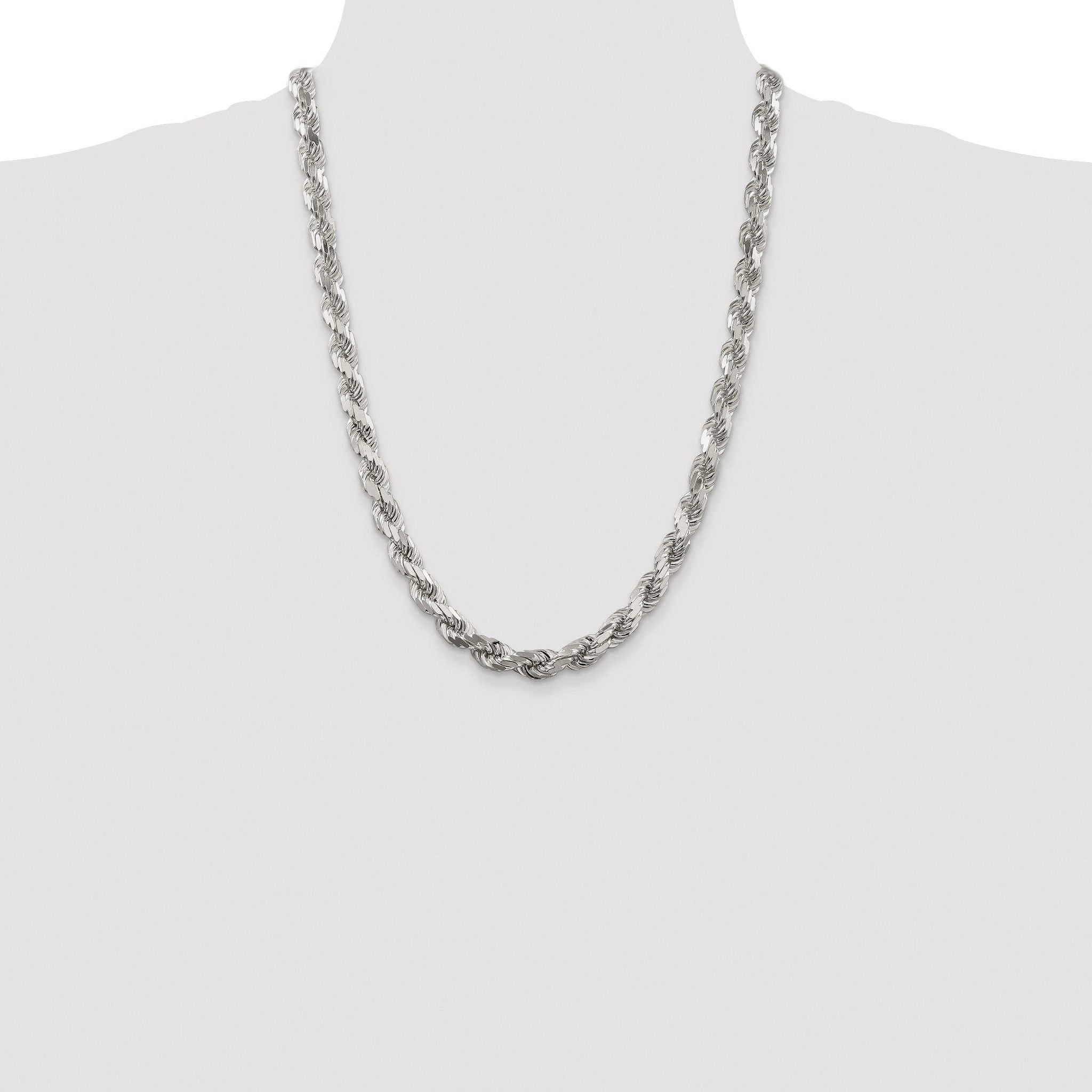 Sterling Silver Rhodium-plated 7.8mm Diamond-cut Rope Chain