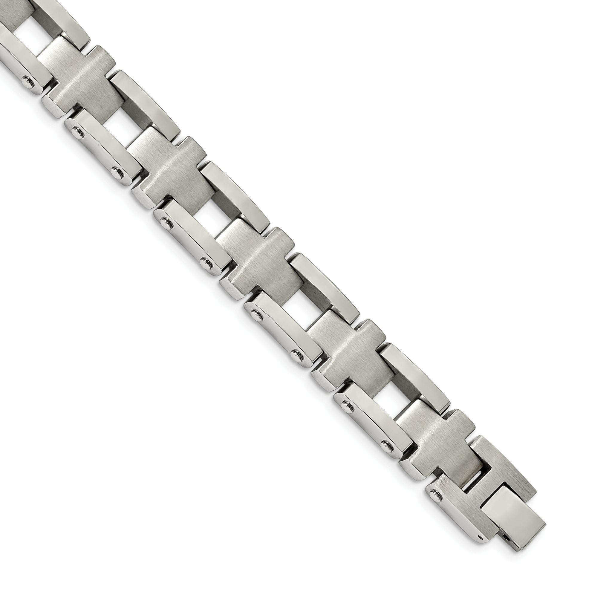 Stainless Steel Brushed and Polished Open Cross Link Bracelet for Men