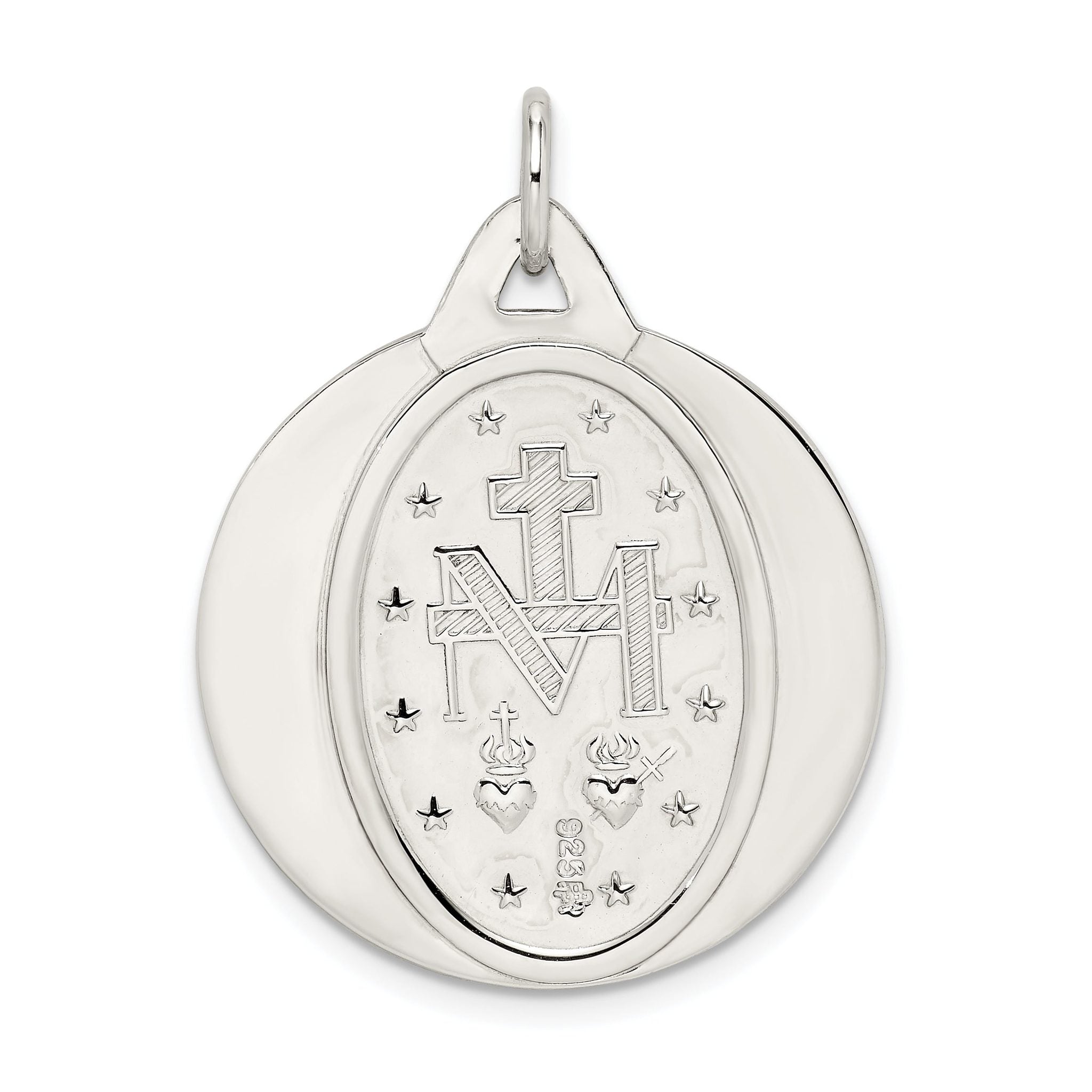 Sterling Silver 925 Miraculous Medal Pendant with Polished Palladium Finish