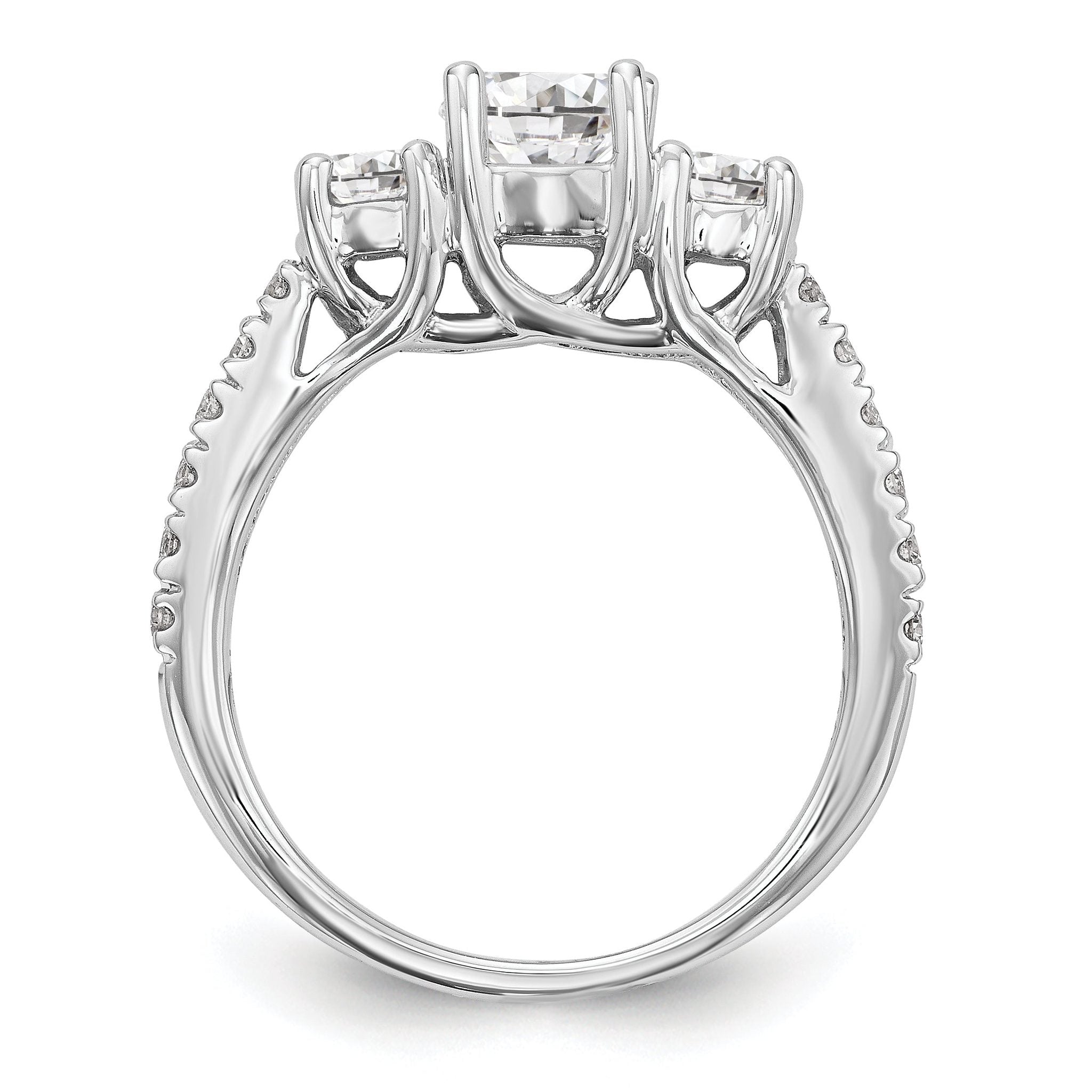 14K White Gold 3-Stone Plus (Holds 3/4 carat (5.8mm) Round Center) Diamond Semi-Mount Engagement Ring Secondary image