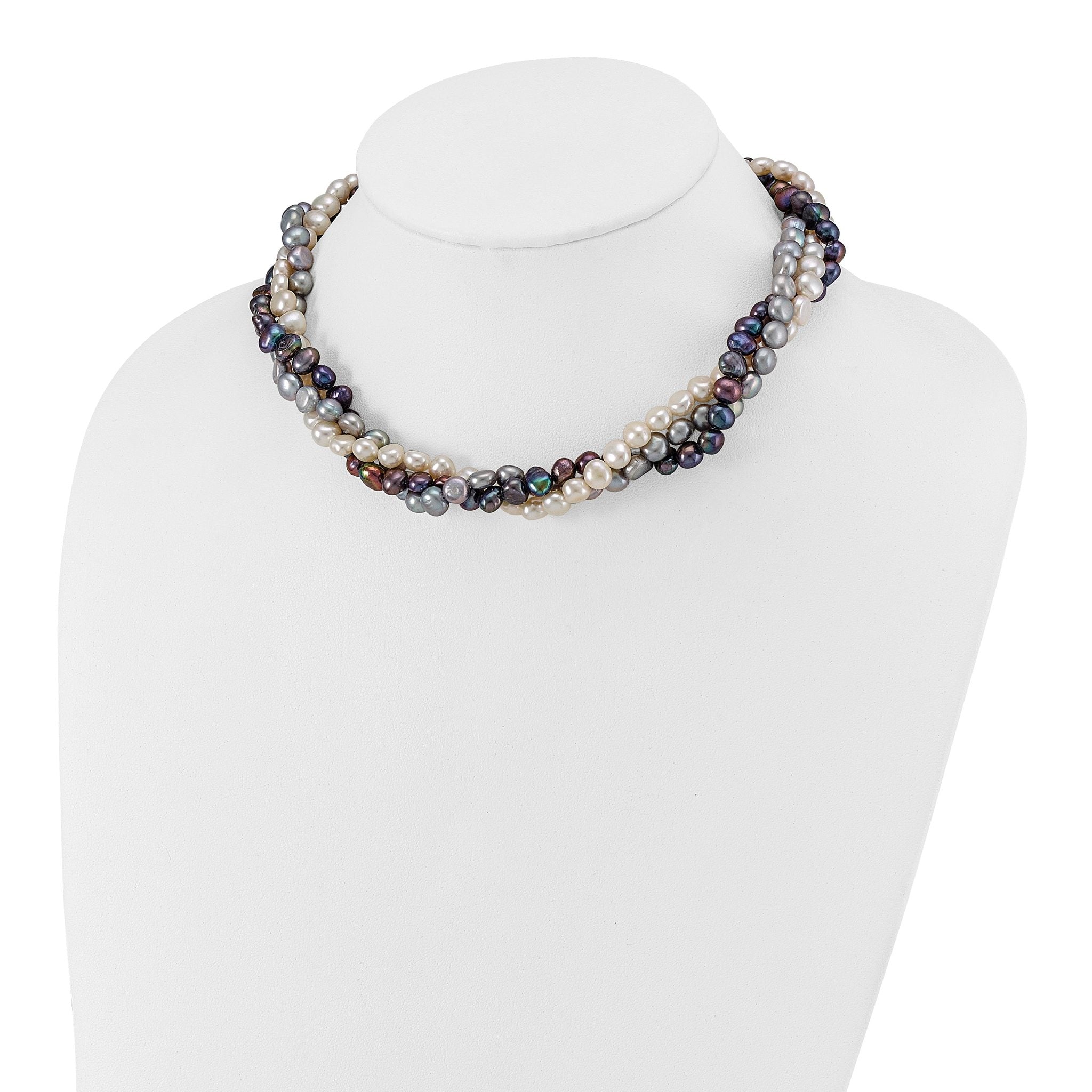 Sterling Silver Rhodium 5-6mm FWC Semi Round Pearl With 2in ext. Necklace