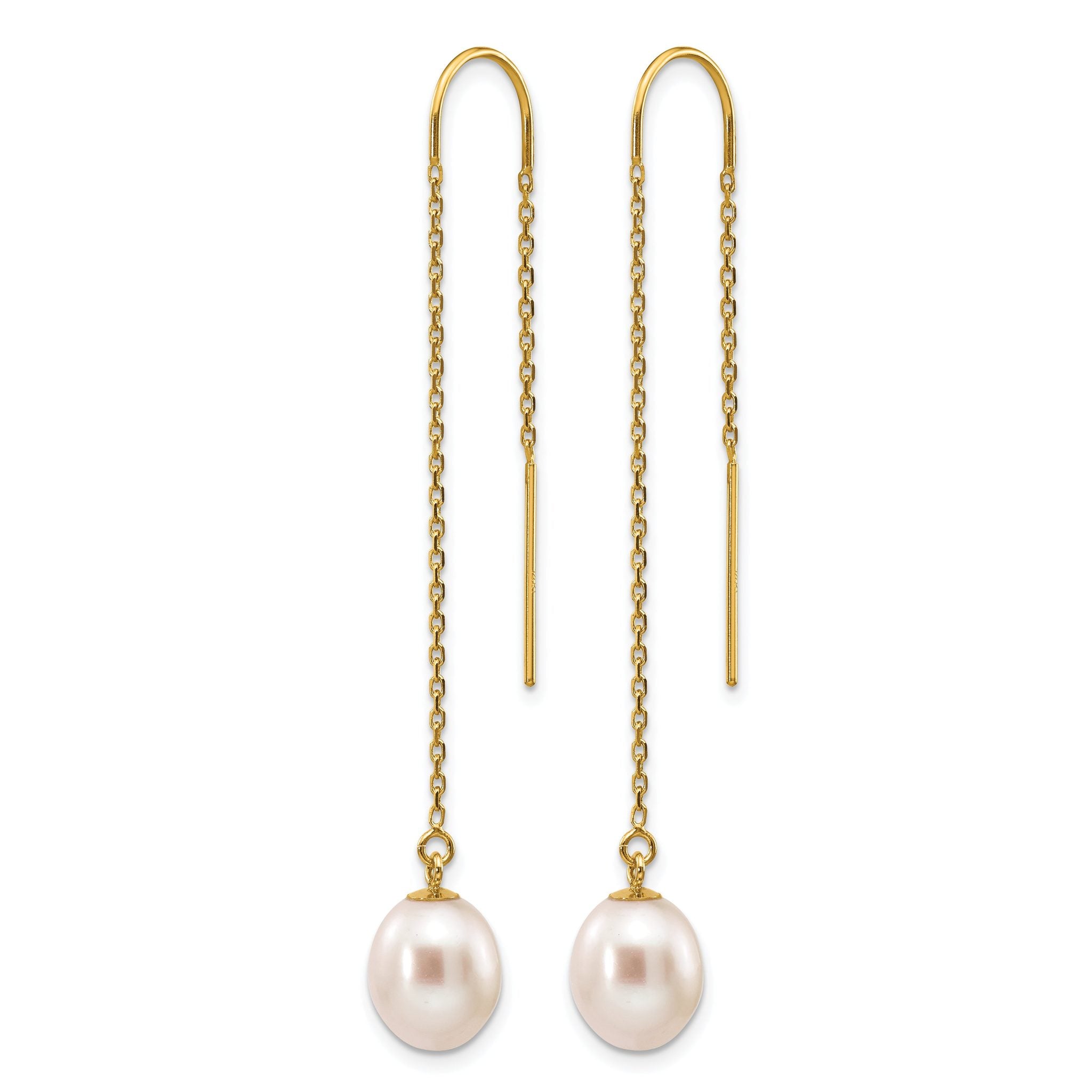 14K Gold Filled 7-8mm White Rice Freshwater Pearl Threader Earrings