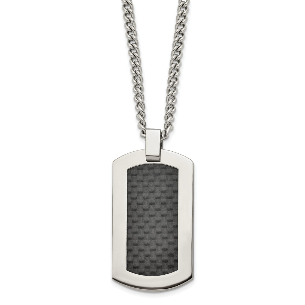 Titanium Men's Necklace with Polished Black Carbon Fiber Inlay