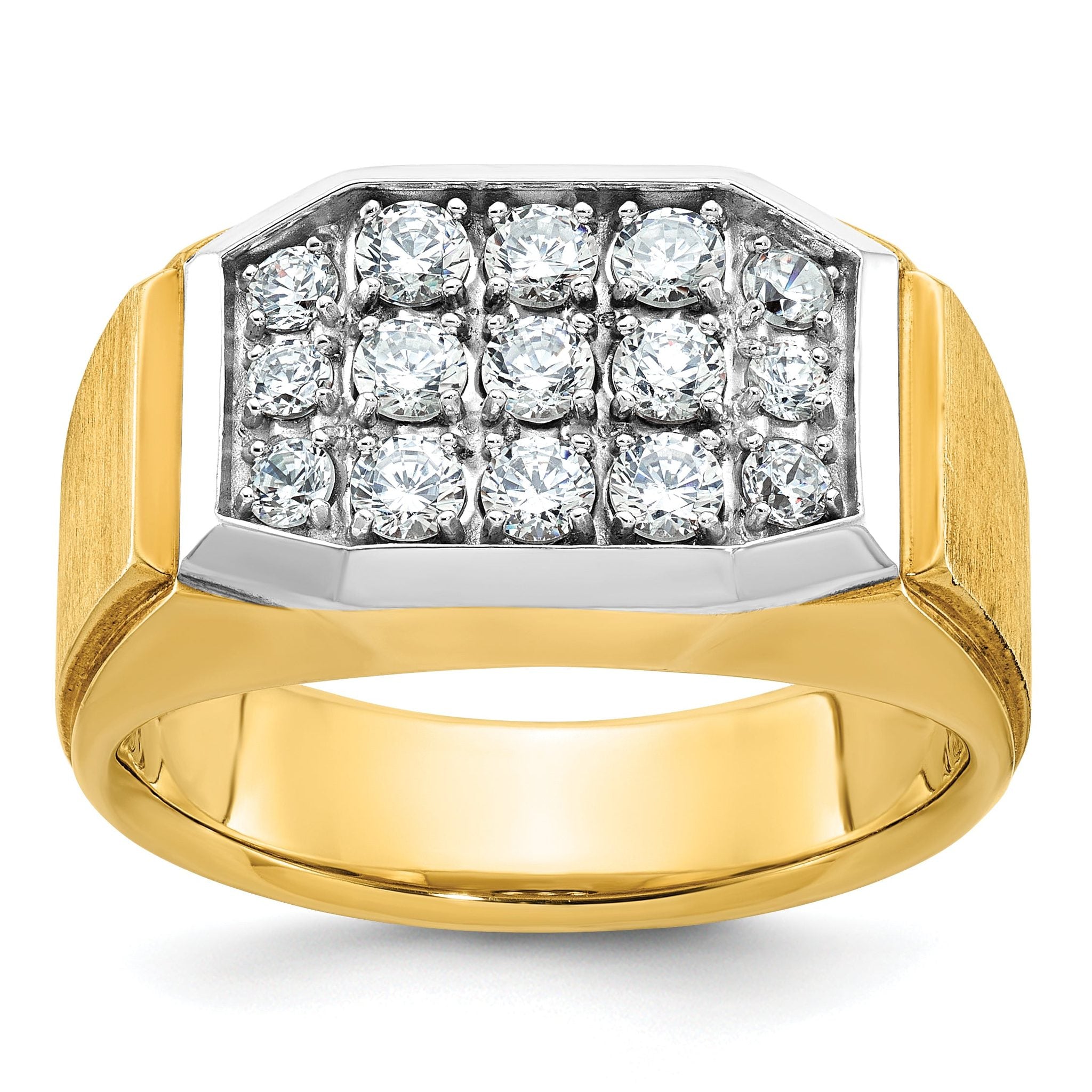 14k Mens Polished and Satin Cluster Ring Mounting, Mounting Only