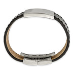 Stainless Steel Polished Black Leather ID Bracelet for Men