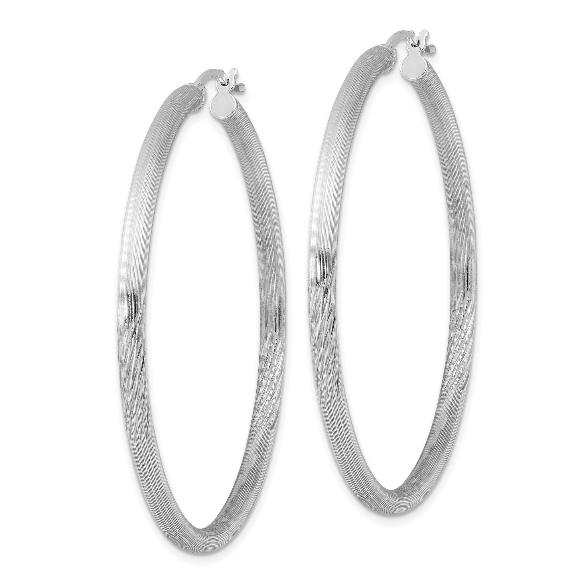 Sterling Silver Rhodium-plated 3mm Polished/Satin Diamond-cut Hoop Earrings Secondary image
