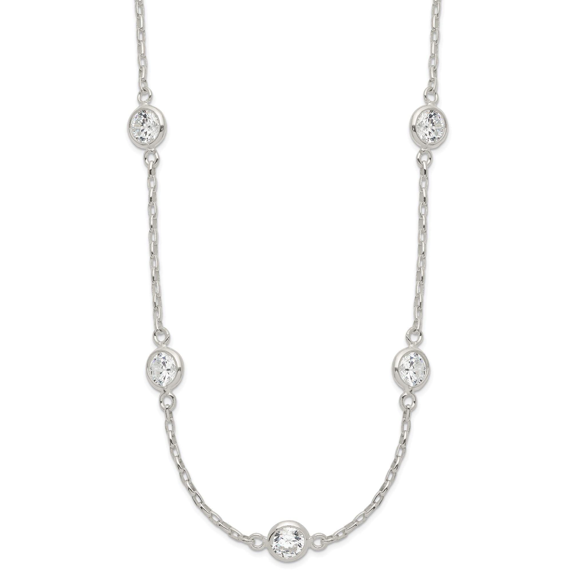Sterling Silver Polished 5-Station CZ Necklace Main image