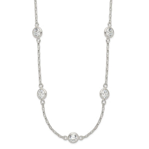 Five-Station Bezel Cubic Zirconia Necklace in Sterling Silver, 18 Inch - Sophia Jewelers
